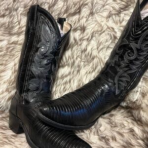 Dan Post Men Top Quality Black LIZARD & Leather western Boots Sz 9